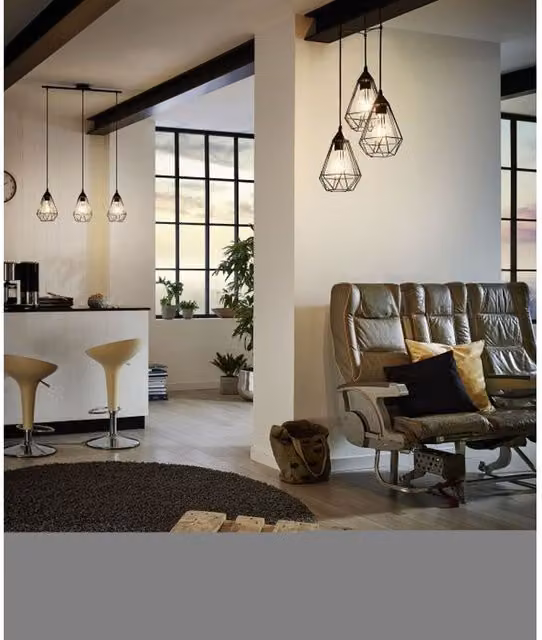 Eglo Tarbes 3-Light Metal Industrial Pendant Light in Black
