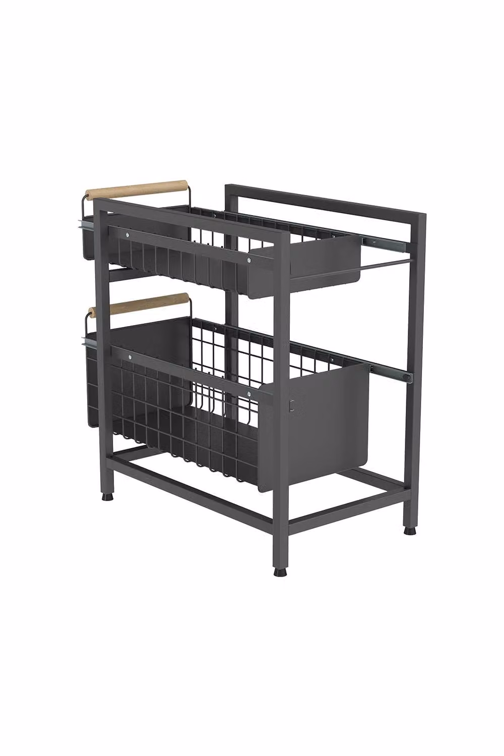 Garden Sanctuary Two-Tier Metal Kitchen Pull-Out Storage Organiser in Grey, W: 42.0 cm, D: 39.0 cm – 2