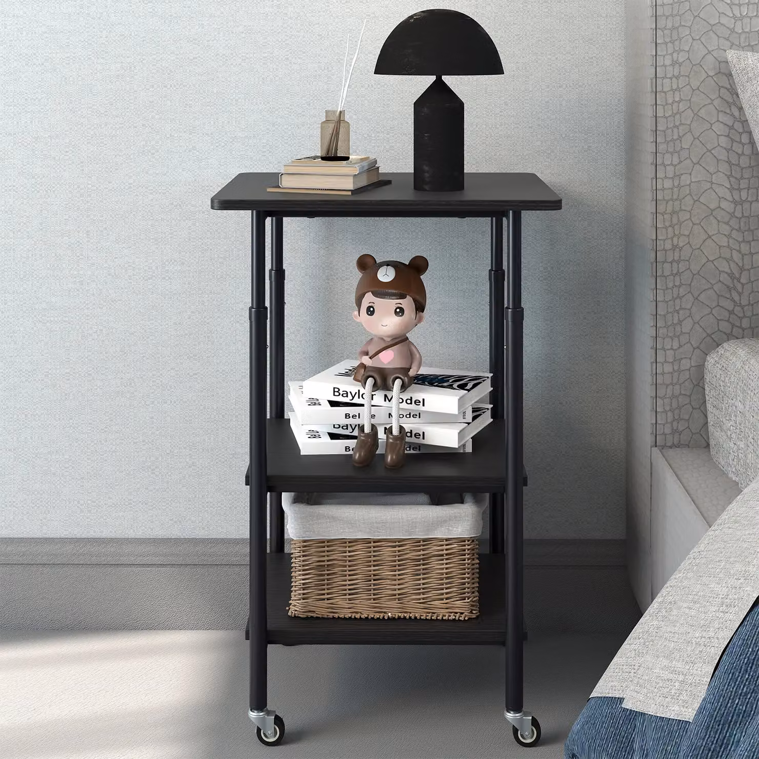 Costway 3-Tier Height Adjustable Printer Stand and Cart with Storage in Black – 10