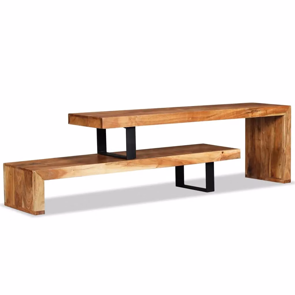 Berkfield Home Retro Lacquered Solid Acacia Wood TV Stand in Brown – 2