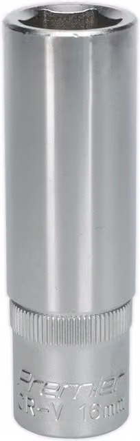 Loops 16mm Deep Drive Socket, 1/2 inch Square Drive, Silver Chrome Vanadium Steel – 1
