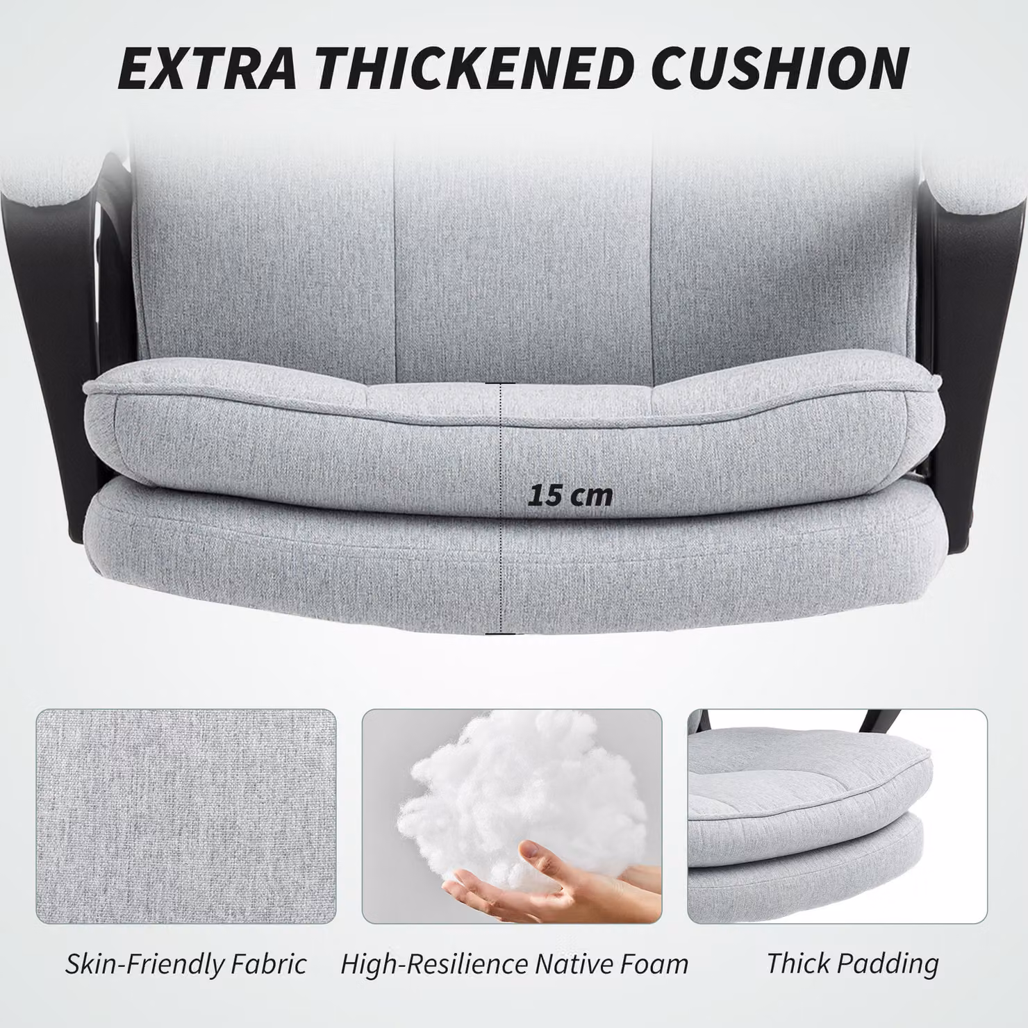 HOMCOM Modern Upholstered Task Chair in Grey with Armrests and Castors – 4