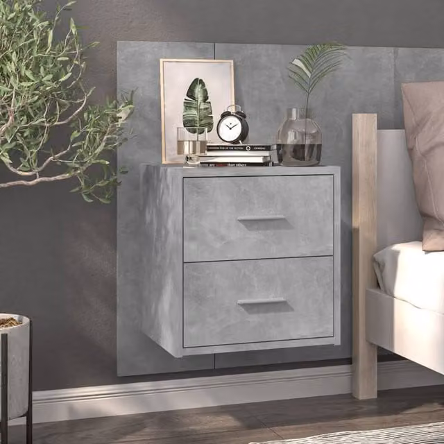 Berkfield Home Set of 2 Wall-mounted Bedside Cabinets in Concrete Grey, W: 48.5 cm, H: 80 cm, D: 32.5 cm