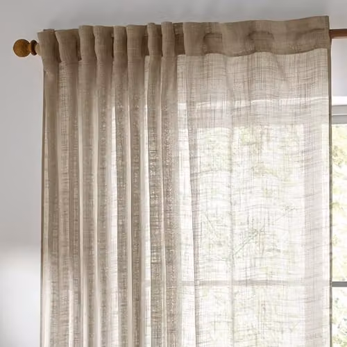 Riva Home Beige Linen Woven Sheer Fabric Curtain Panel, W: 290 cm, H: 250 cm – 2
