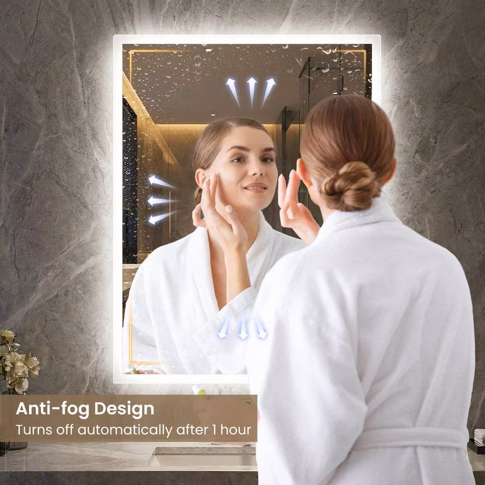 Costway Rectangular LED Lighted Bathroom Mirror in White, W/H: 60 x 80 cm – 4