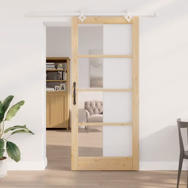 Berkfield Home Modern Sliding Door with Hardware Set in Beige Solid Pine, W: 93 cm, H: 211 cm