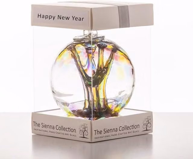 Sienna Glass Multicolour Happy New Year Spirit Ball Bauble, Diameter: 10 cm