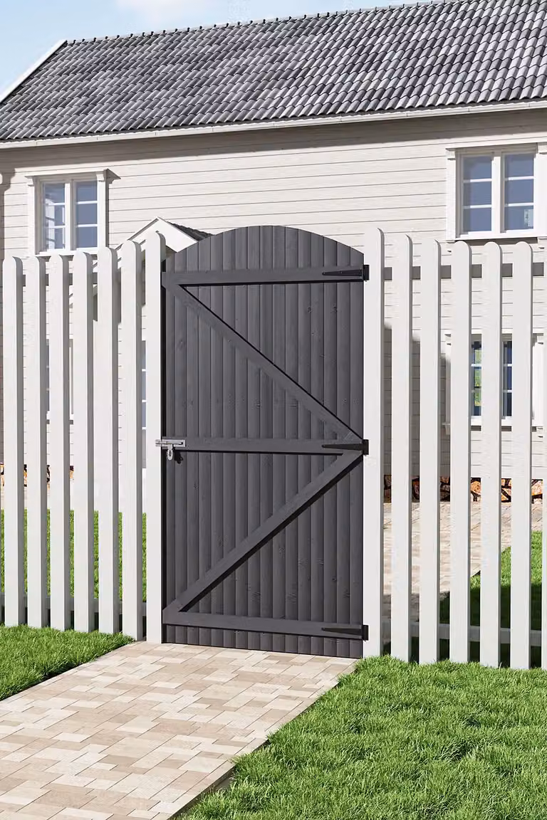 Living and Home Wooden Arch Top Semi Braced Garden Gate in Dark Grey, W: 105.0 cm, H: 210.0 cm