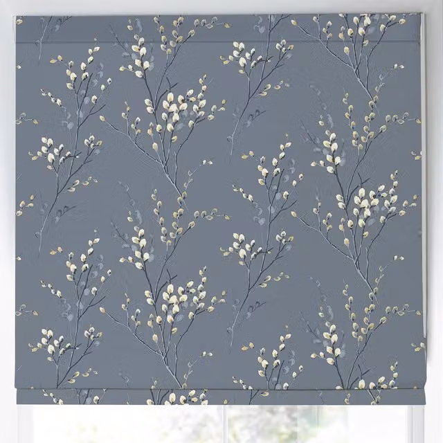 Laura Ashley Pussy Willow Made to Measure Blackout Roman Blind in Dark Seaspray Blue Floral Design