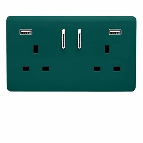Trendi 2 Gang 13 Amp USB Switched Flush Socket Plate in Green