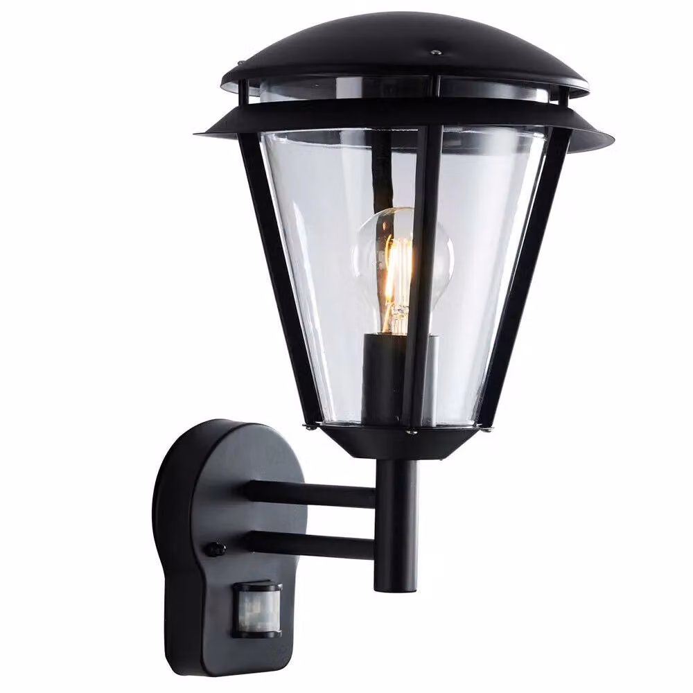 Loops Modern Black Steel Outdoor Wall Lantern with Motion Sensor and Timer, IP44 Rated – 3