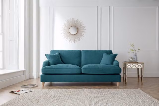 The Great Sofa Company Orla 3 Seater Fabric Sofa in Manhattan Navy and Emerald