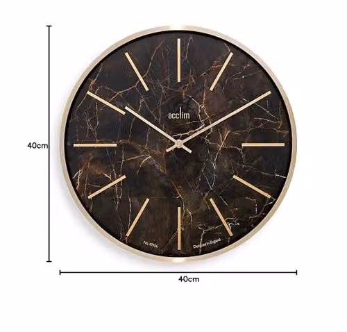 Acctim Luxe Round Quartz Wall Clock in Gold and Green with Brushed Metal and Dark Marble Design, Diameter: 40 cm – 3