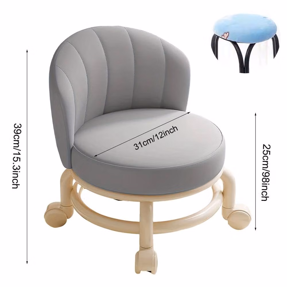 Havendro Grey Modern Cylindrical Low Stool with Castors for Living Rooms – 2