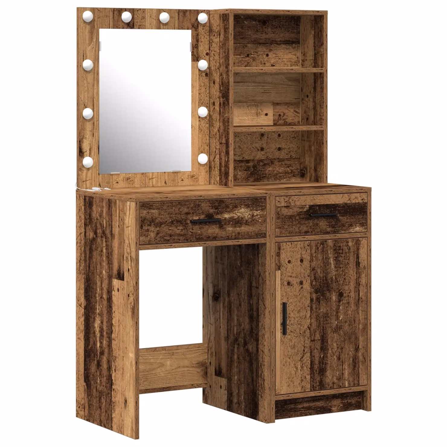 Berkfield Home 2 Piece Hollywood LED Dressing Table Set in Brown Rustic Wood Finish – 2