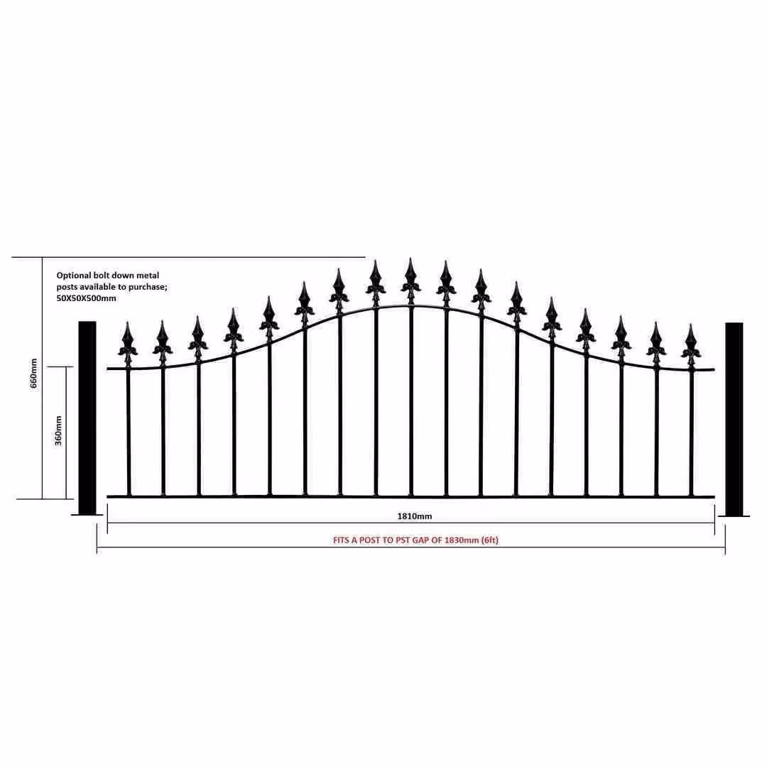 Burbage Iron Craft Saxon Spear Top Arched Garden Fencing Railing Panel, Black Powder-Coated Steel, W: 183.0 cm, H: 66.0 cm – 2