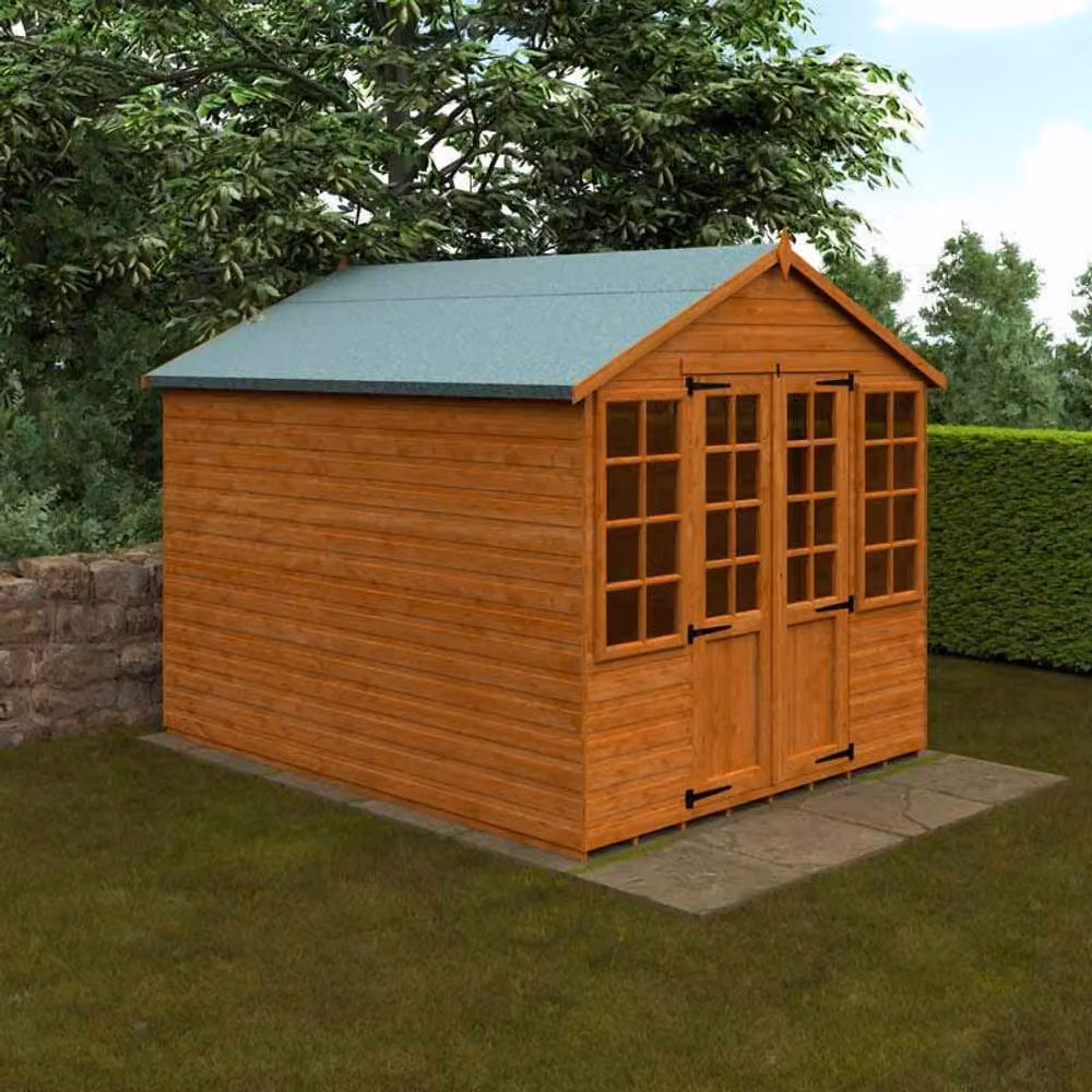 Buttercup Farm 12mm Wood Summerhouse Shed in Burnt Orange, L295 x W235 x H243.7 cm – 2