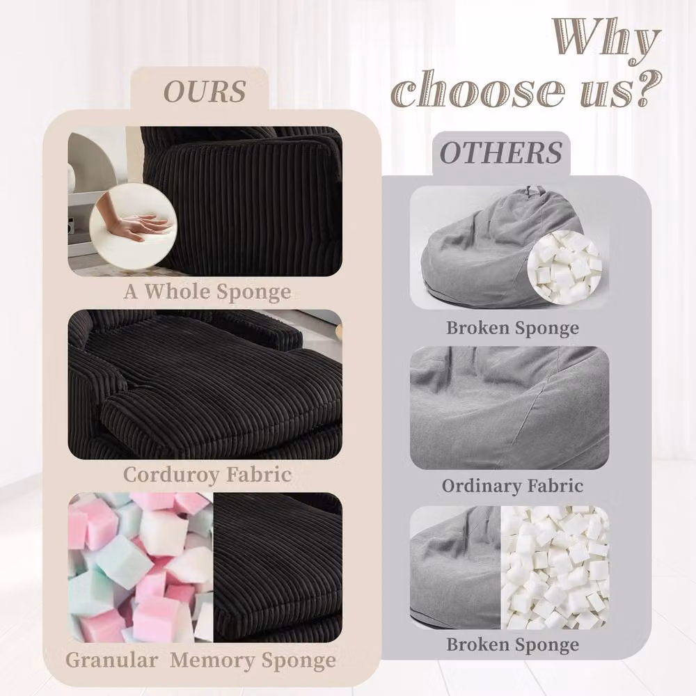 Gomyway Matteo Black Left Facing L-Shape Corduroy Chaise Lounge Sofa Bed with Sleeping Function and Scatter Cushions – 7