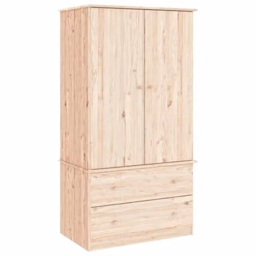 vidaXL ALTA Wardrobe in Natural Untreated Solid Pine with Hinged Doors and Integrated Drawers, W/D/H: 90 x 55 x 170 cm