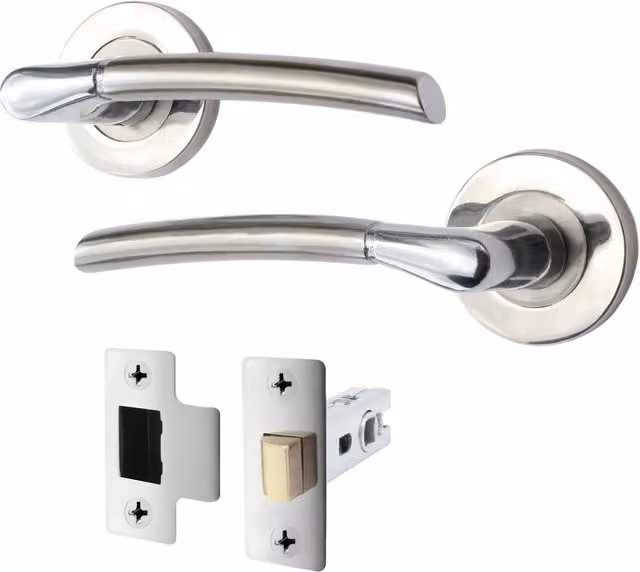 AFIT Boston Door Handle and Latch Set in Polished Silver Zinc