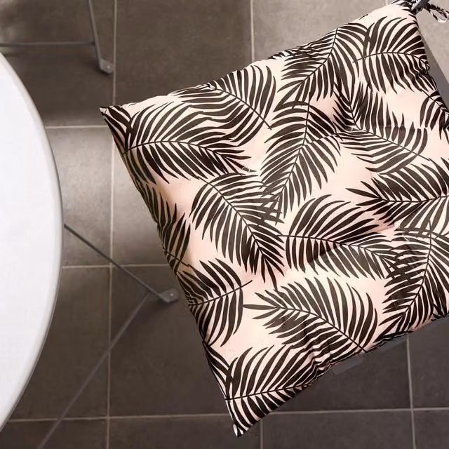 OHS Modern Square Palm Print Seat Pads in Black and White, Diameter: 62 cm