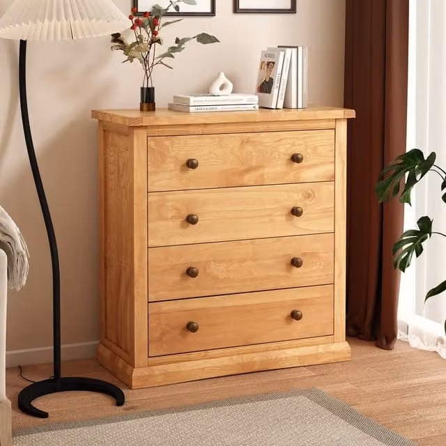Cabinet Bits Lucca 4 Drawer Chest of Drawers in Rustic Brown Pine with Gold Knobs