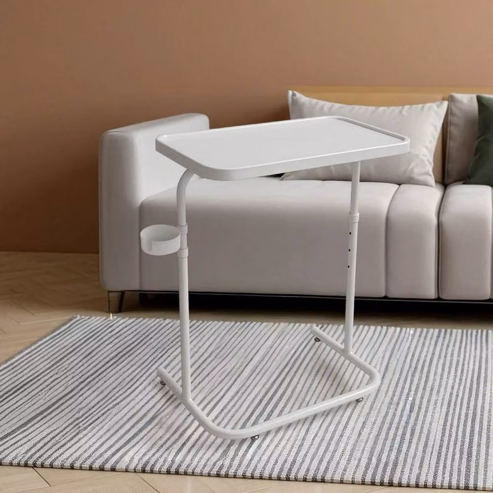PAWNORA Foldable Metal Console Table in White with Height-Adjustable Rectangular Top – 2