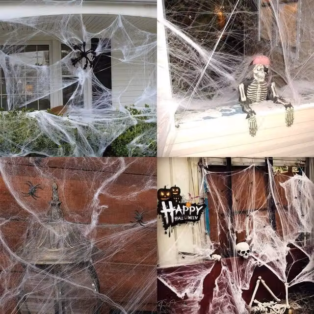 AKA Halloween Spider Webbing with 10 Spiders in White