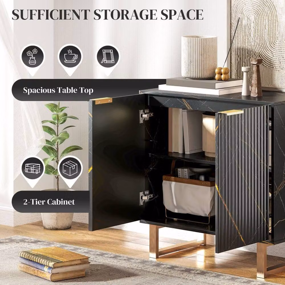 KORVIXA Black Matt Buffet Cabinet with 2 Hinged Doors and Internal Shelves, W: 100 cm – 3