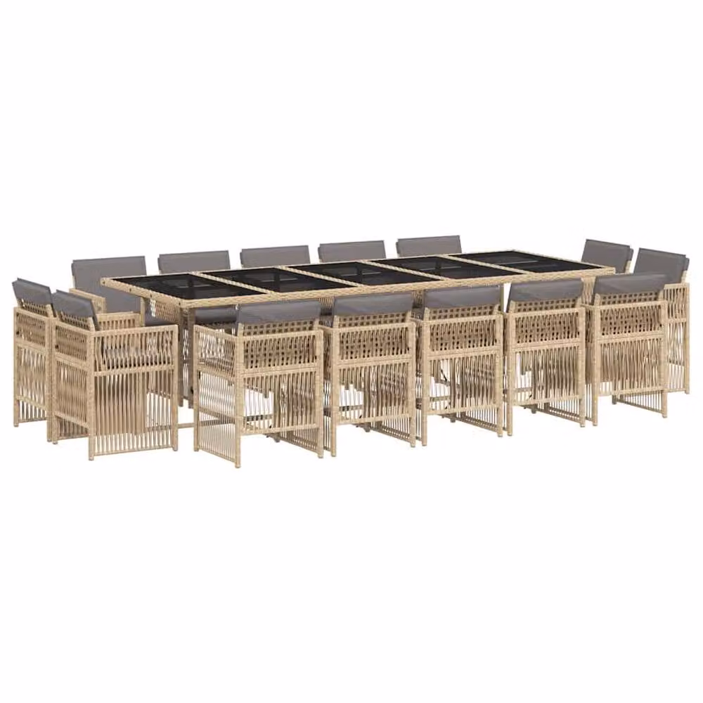 Berkfield Home 15 Piece Garden Dining Set with Beige Cushions and Poly Rattan – 2