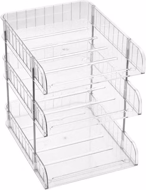PAWNORA 3 Tier Letter Tray Holder in Clear Plastic, W: 35.4 cm, D: 25.7 cm, H: 33 cm