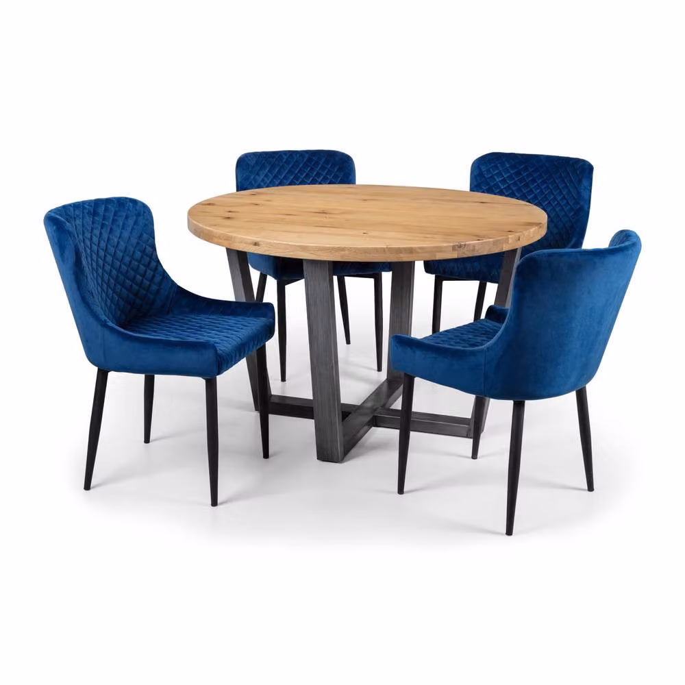 Huxford Round Oak Wood and Metal Industrial Dining Table, Brown/Multicolour, Diameter: 120 cm – 4