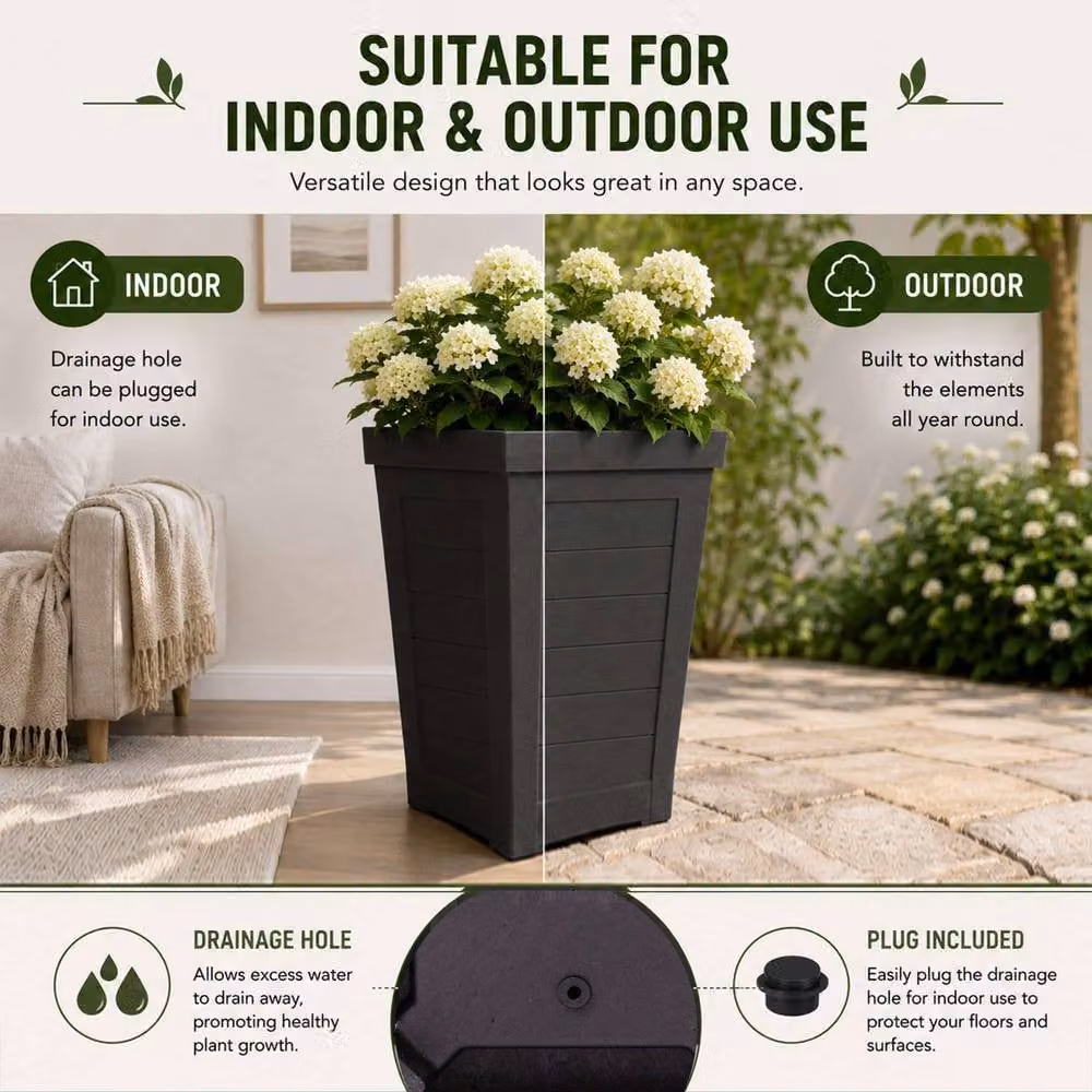 Nicoman Savana Plank Tall Square Rubber Planter, Black, Pack of 2, W/D/H: 37 x 37 x 57 cm – 4