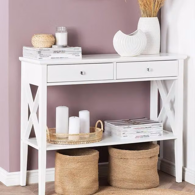 Wyld and Coco Modern White Lacquered Console Table with 2 Drawers, W: 100 cm, D: 35 cm, H: 80 cm – 1