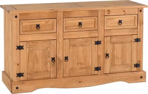 Seconique Corona 3 Door 3 Drawer Sideboard in Rustic Waxed Brown Pine