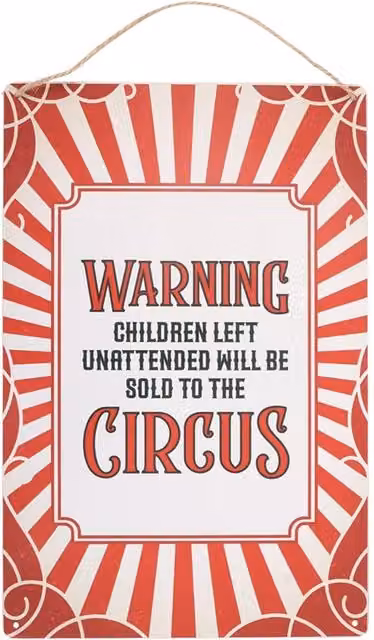 Kingsbury Gifts Circus Warning Retro Metal Hanging Sign, Red