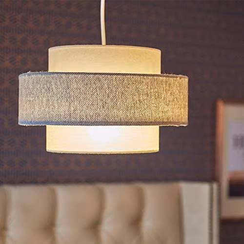 ValueLights Modern Grey Fabric Cylinder Ceiling Pendant Shade, Width: 30 cm – 3