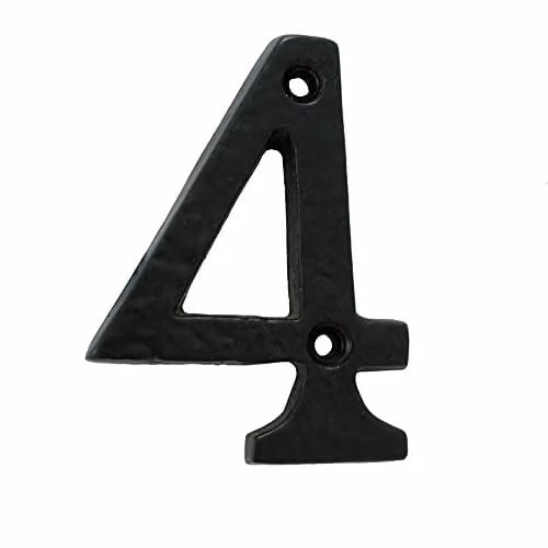 Loops Black Antique Iron Face Numeral Plaque Number 4, Height: 78 mm, Depth: 0.8 cm