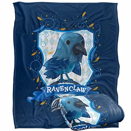 Warner Brothers Harry Potter Watercolor Ravenclaw Crest Fleece Blanket, White and Multicolour, W/D/H: 152 x 127 x 1 cm