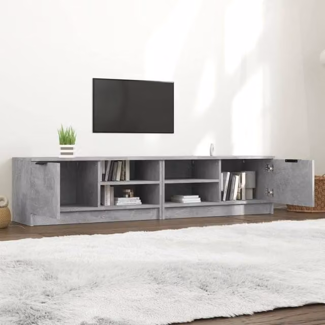 Berkfield Home Set of 2 Modern TV Cabinets in Concrete Grey, Engineered Wood, W: 80 cm, D: 35 cm, H: 36.5 cm – 1