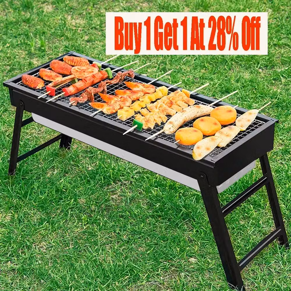 VOGREX Foldable Stainless Steel Charcoal BBQ Grill in Black – 3