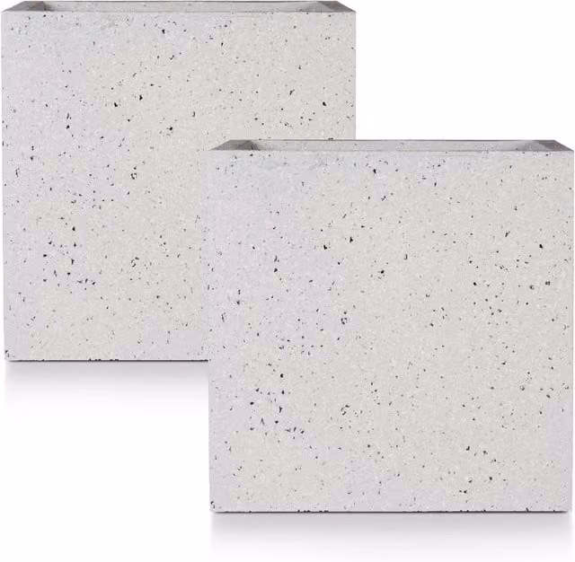 Idealist Set of 2 Square Stone Planters in Speckled Grey and White, W: 40 cm, D: 40 cm, H: 40 cm