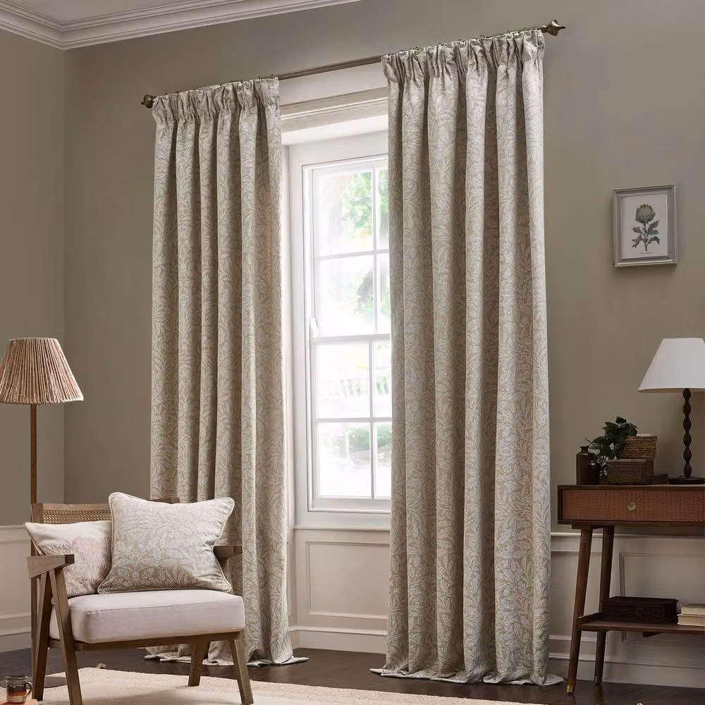 Morris & Co Acorn Tonal Matt Jacquard Pencil Pleat Curtains in Beige, Width: 229 cm, Drop: 137 cm – 2