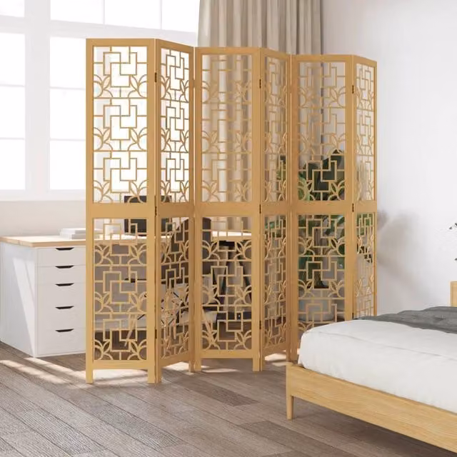 Berkfield Home 6-Panel Room Divider in Brown Solid Paulownia Wood – 1