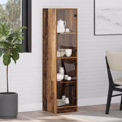 vidaXL Modern Highboard in Old Wood with Glass Doors, H 142 x W 35 x D 37 cm – 2