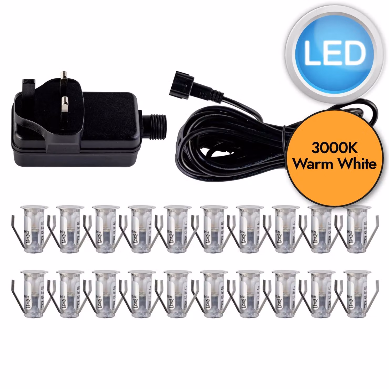 First Choice Lighting Set of 20 Warm White LED Decking Kit, 15mm Stainless Steel, IP67, Silver – 2