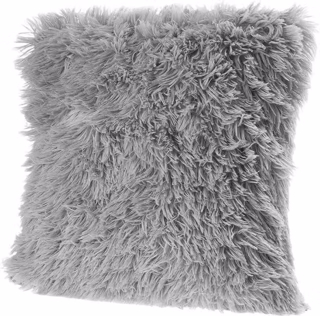 NESTLUNE Grey Faux Fur Square Cushion Covers, 4 Pack – 1