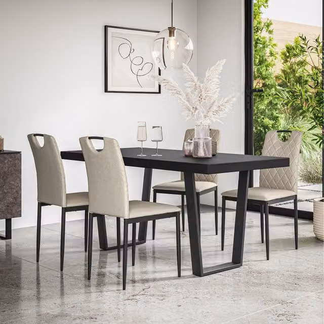 More4Homes Aria Rectangular Dining Table and Monza Linen Chairs in Beige and Black, W/D/H: 160 x 80 x 76 cm
