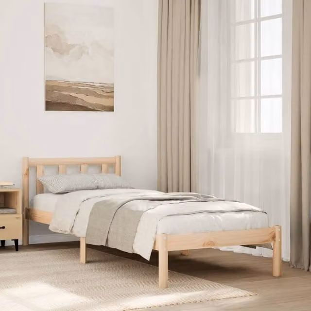 Berkfield Home Extra Long Solid Wood Pine Bed Frame in Brown, W: 90 cm, L: 210 cm