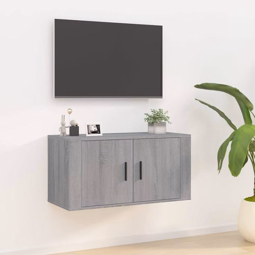 Berkfield Home Wall Mounted TV Cabinet in Grey Sonoma, W: 80 cm, D: 40 cm, H: 34.5 cm – 2